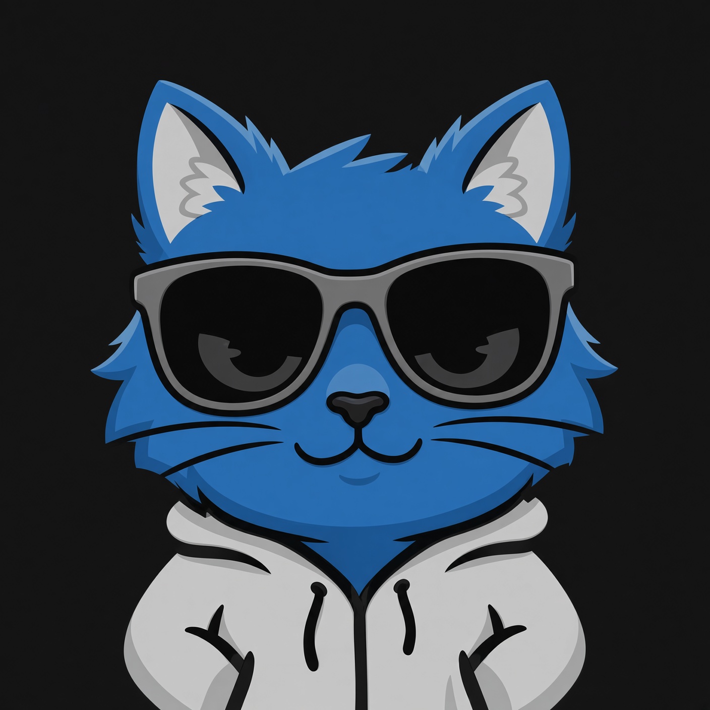 Blue cat in sunglasses and a white hoodie